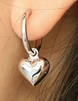 Girl 3D Heart Love 925 Sterling Silver Hoop Earrings
