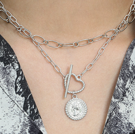 Women Portrait Coin OT 925 Sterling Silver Necklace