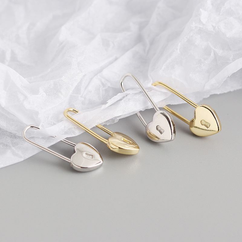 Fashion Heart Lock 925 Sterling Silver Hoop Earrings