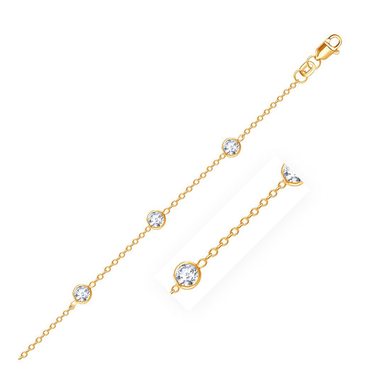 Size: 10'' - 14k Yellow Gold Anklet with Round White Cubic Zirconia