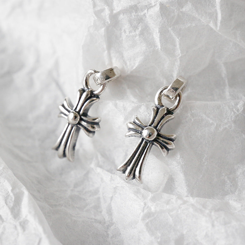 Vintage Cross Flower 925 Sterling Silver Dangling Earrings