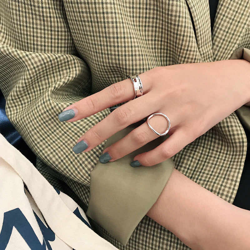Simple New Irregular Wide 925 Sterling Silver Adjustable Ring