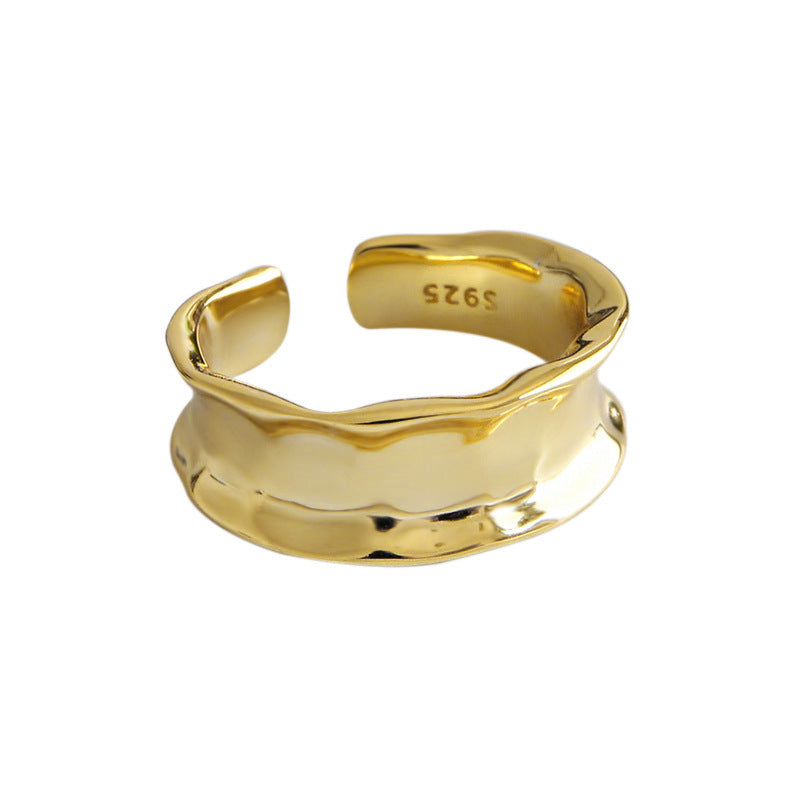 Simple New Irregular Wide 925 Sterling Silver Adjustable Ring
