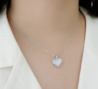 Anniversary Mother of Shell Heart 925 Sterling Silver Necklace