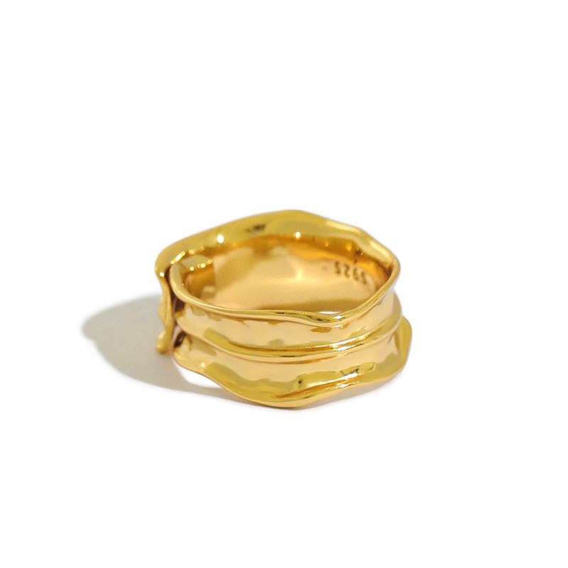 Simple Irregular Grain 925 Sterling Silver Adjustable Ring