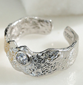 Irregular CZ 925 Sterling Silver Adjustable Ring