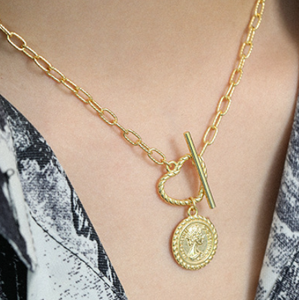 Women Portrait Coin OT 925 Sterling Silver Necklace
