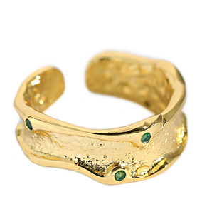 Minimalism Irregular Green CZ 925 Sterling Silver Adjustable Ring