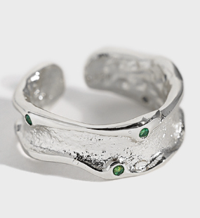 Minimalism Irregular Green CZ 925 Sterling Silver Adjustable Ring