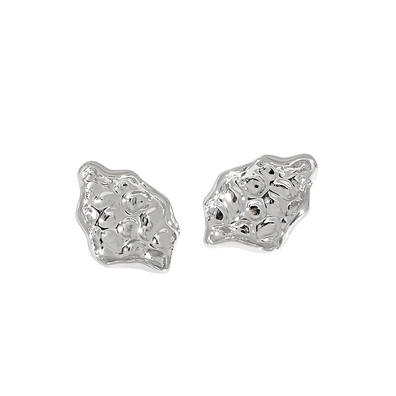 Geometry Irregular Beaten Stone 925 Sterling Silver Stud Earrings
