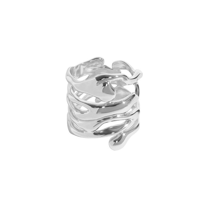 Modern Multi Layer Cross 925 Sterling Silver Adjustable Ring