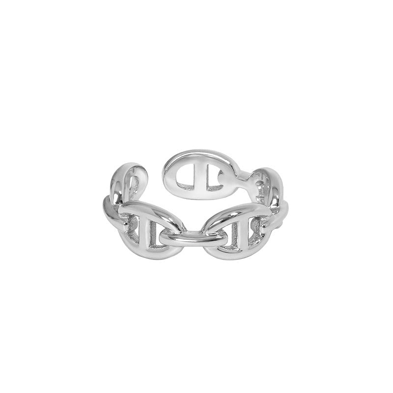 Cute Pig Nose Chain 925 Sterling Silver Adjustable Ring