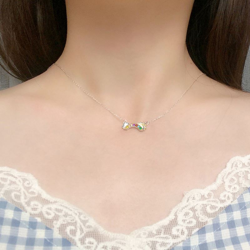 Colorful CZ Rainbow Cloud Sun Girl 925 Sterling Silver Necklace