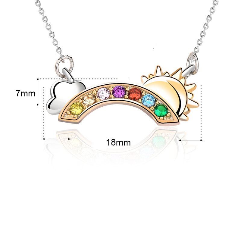 Colorful CZ Rainbow Cloud Sun Girl 925 Sterling Silver Necklace