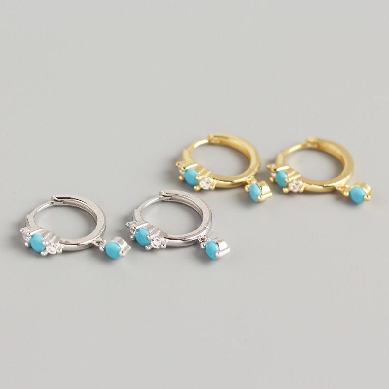Holiday Natural Turquoise 925 Sterling Silver Hoop Earrings