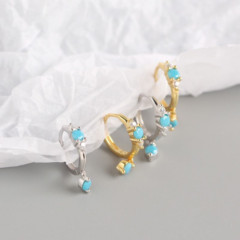 Holiday Natural Turquoise 925 Sterling Silver Hoop Earrings