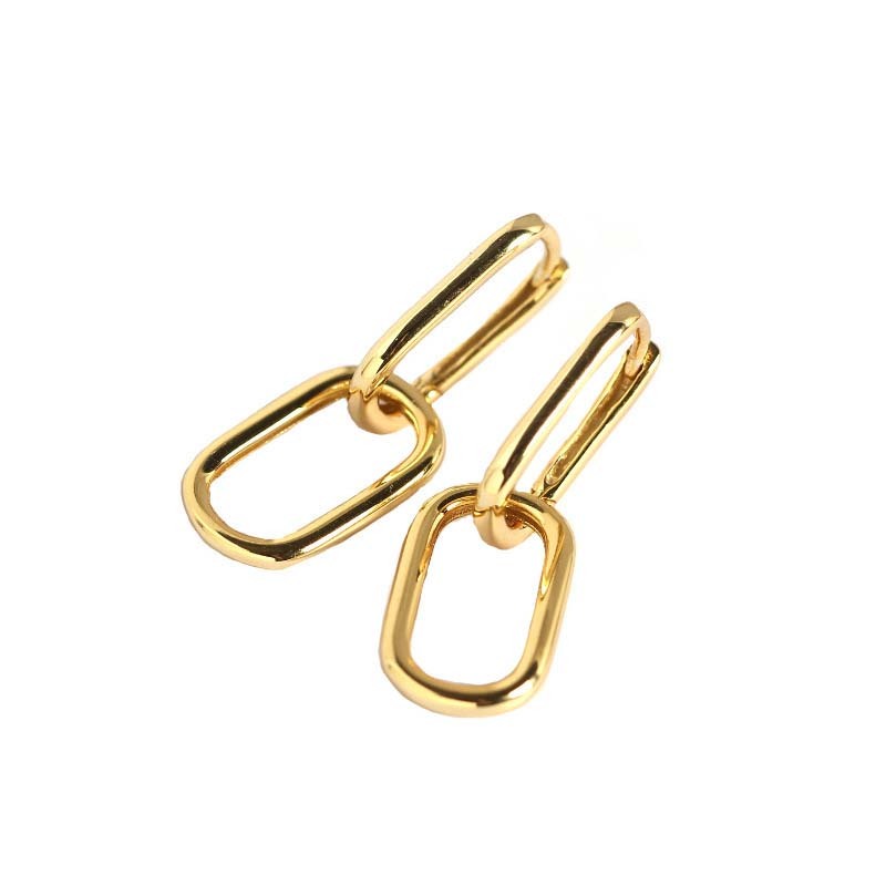 Geometry Hollow Ellipse Chain 925 Sterling Silver Hoop Earrings