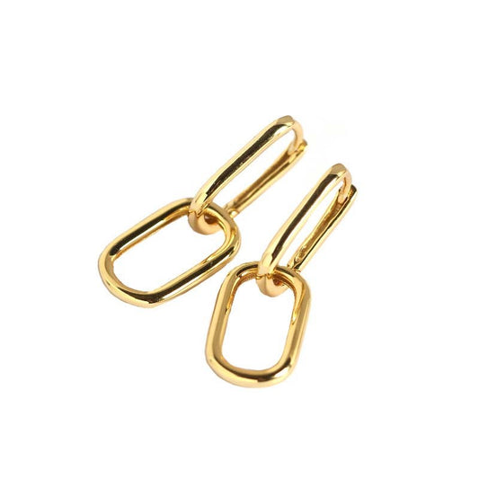 Geometry Hollow Ellipse Chain 925 Sterling Silver Hoop Earrings