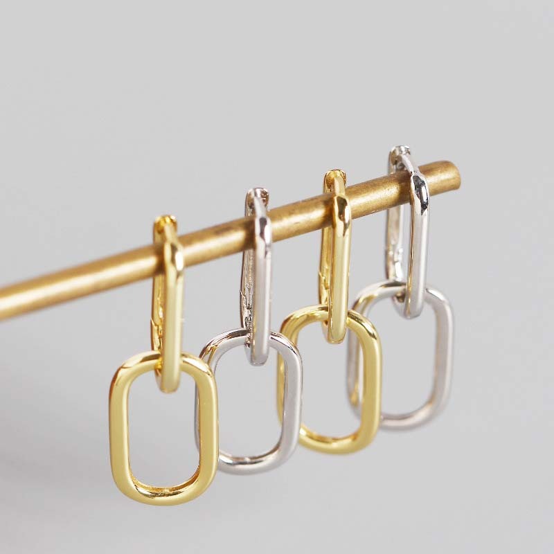 Geometry Hollow Ellipse Chain 925 Sterling Silver Hoop Earrings