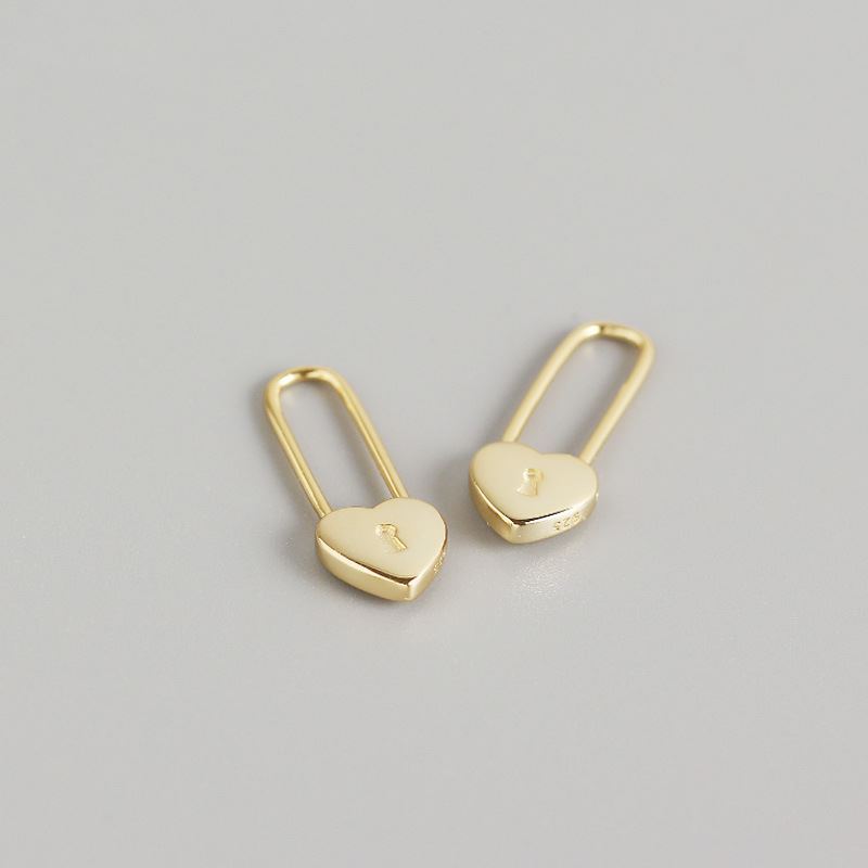 Fashion Heart Lock 925 Sterling Silver Hoop Earrings
