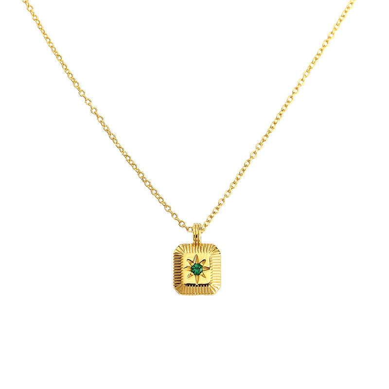 Geometry Square CZ Octagonal Star 925 Sterling Silver Necklace