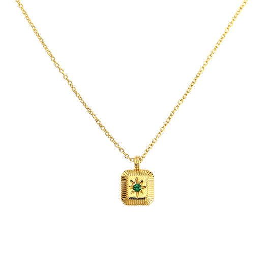 Geometry Square CZ Octagonal Star 925 Sterling Silver Necklace