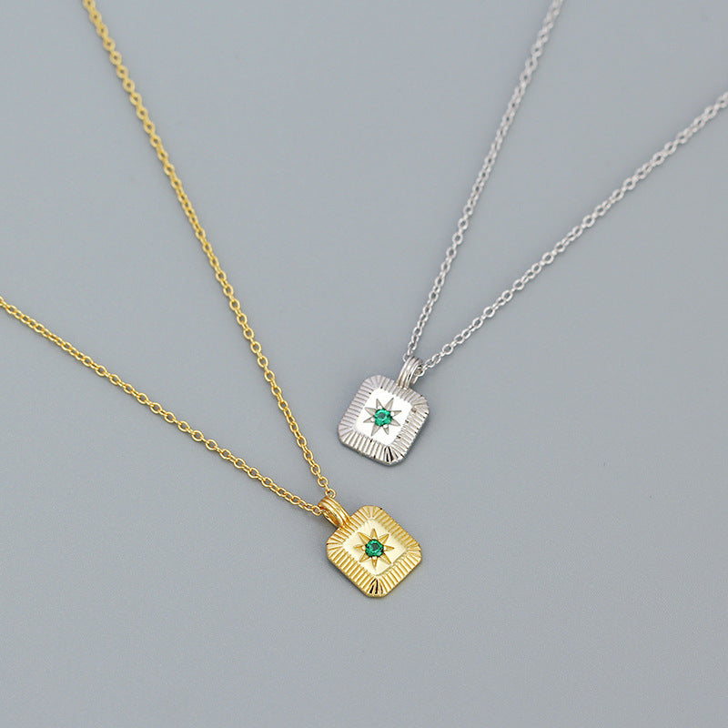 Geometry Square CZ Octagonal Star 925 Sterling Silver Necklace