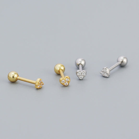 Casual CZ Mini Heart Ball 925 Sterling Silver Stud Earrings