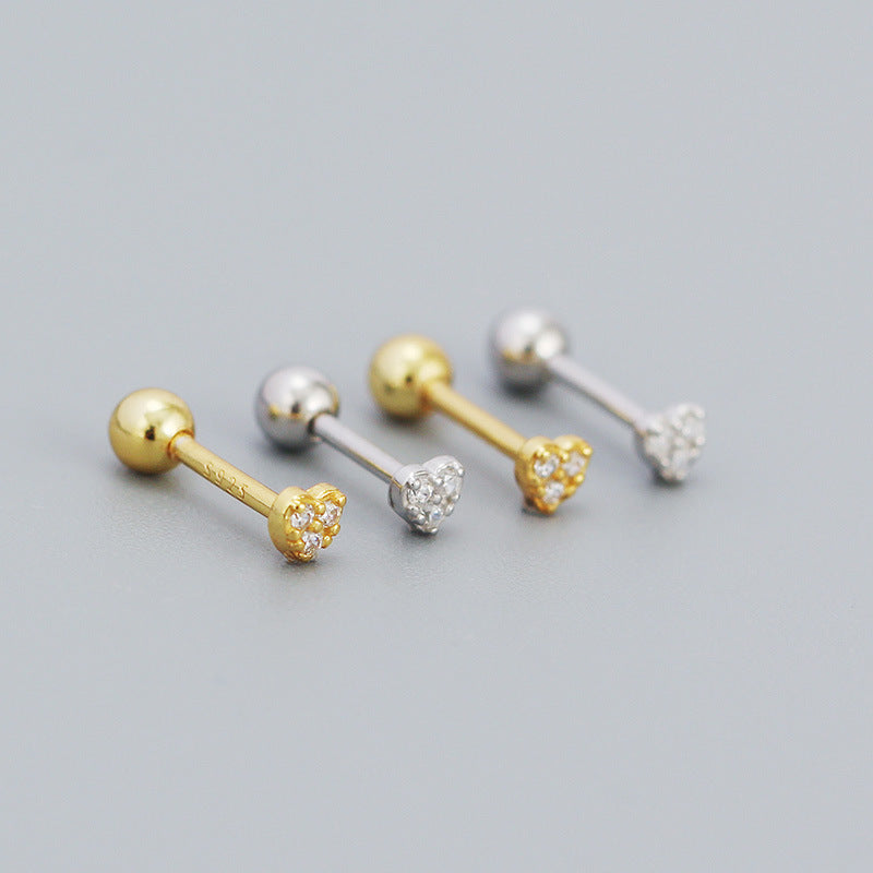 Casual CZ Mini Heart Ball 925 Sterling Silver Stud Earrings