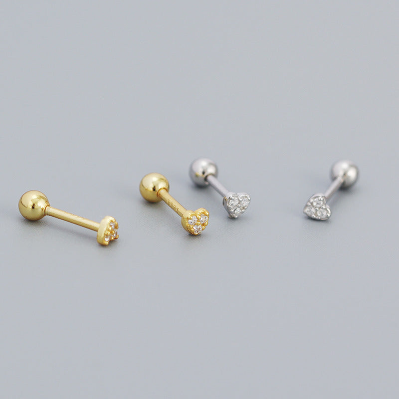 Casual CZ Mini Heart Ball 925 Sterling Silver Stud Earrings