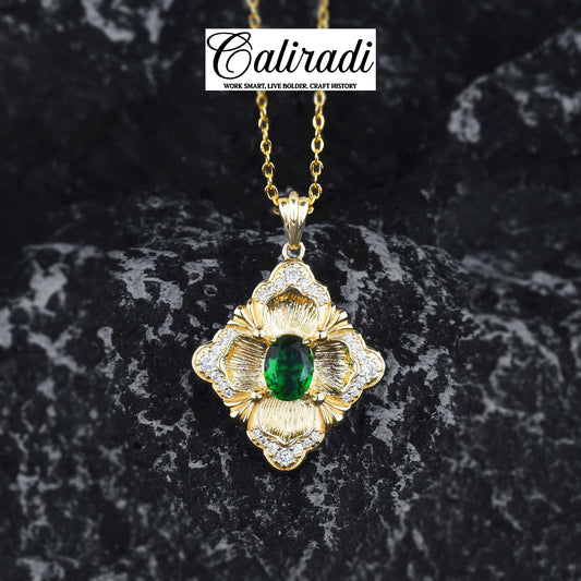 Caliradi Brati color ring vintage imitation Panjshir emerald pendant earrings bead set