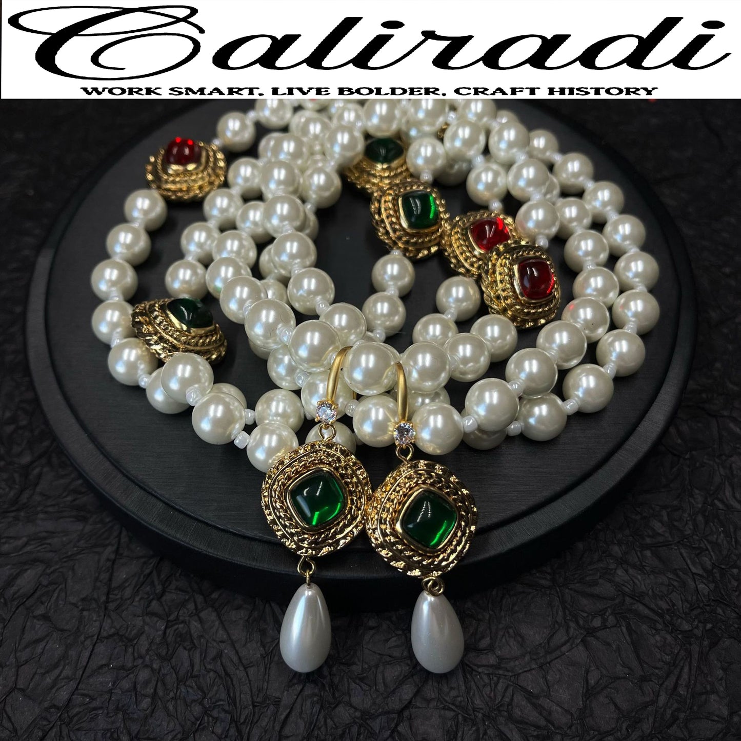 Caliradi medieval vintage temperament palace stone pearl earrings necklace atmospheric retro accessories set