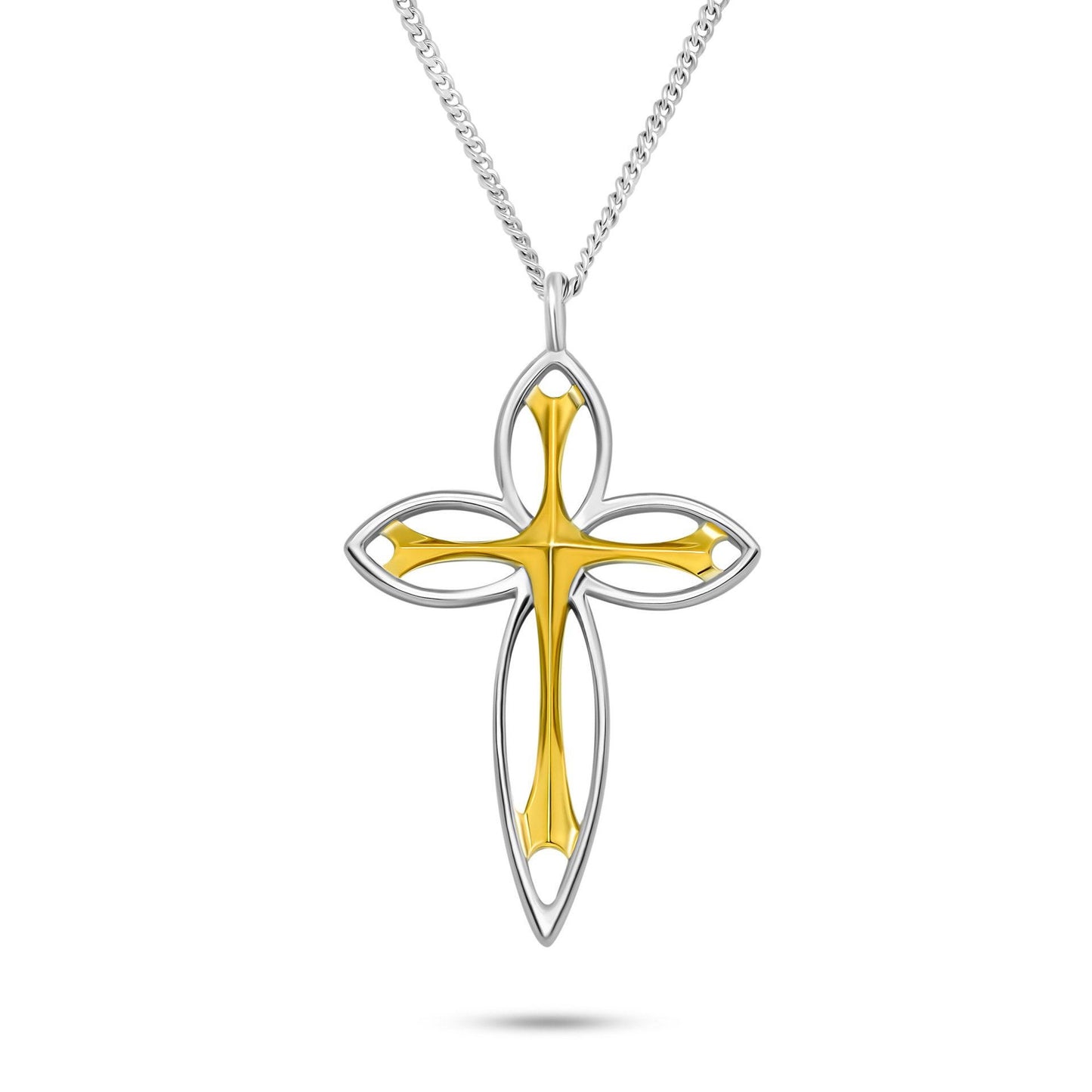 Elegant Hollow Golden Cross 925 Sterling Silver DIY Pendant
