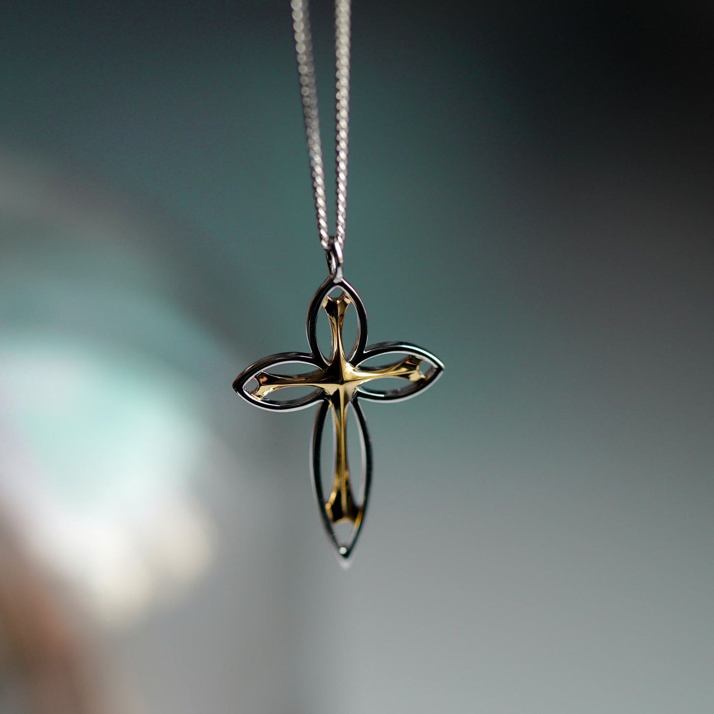 Elegant Hollow Golden Cross 925 Sterling Silver DIY Pendant