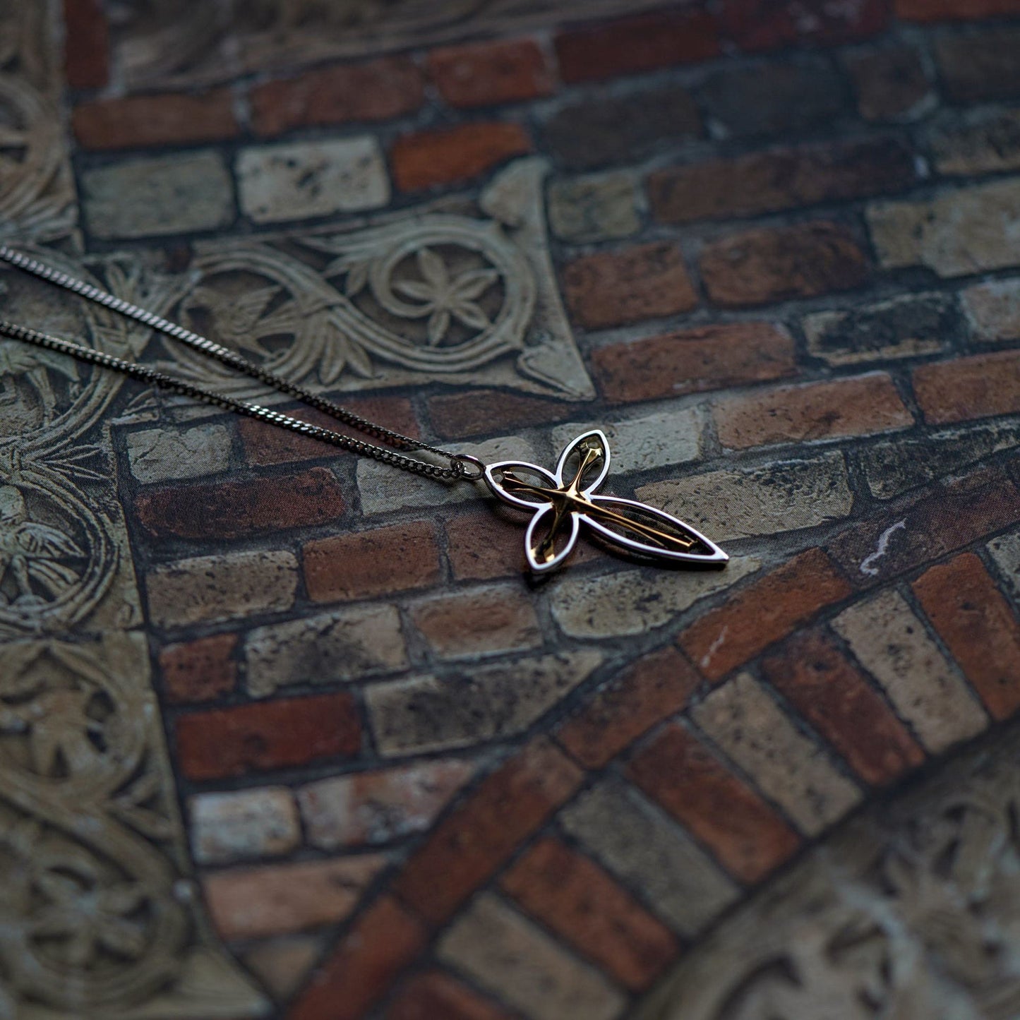 Elegant Hollow Golden Cross 925 Sterling Silver DIY Pendant